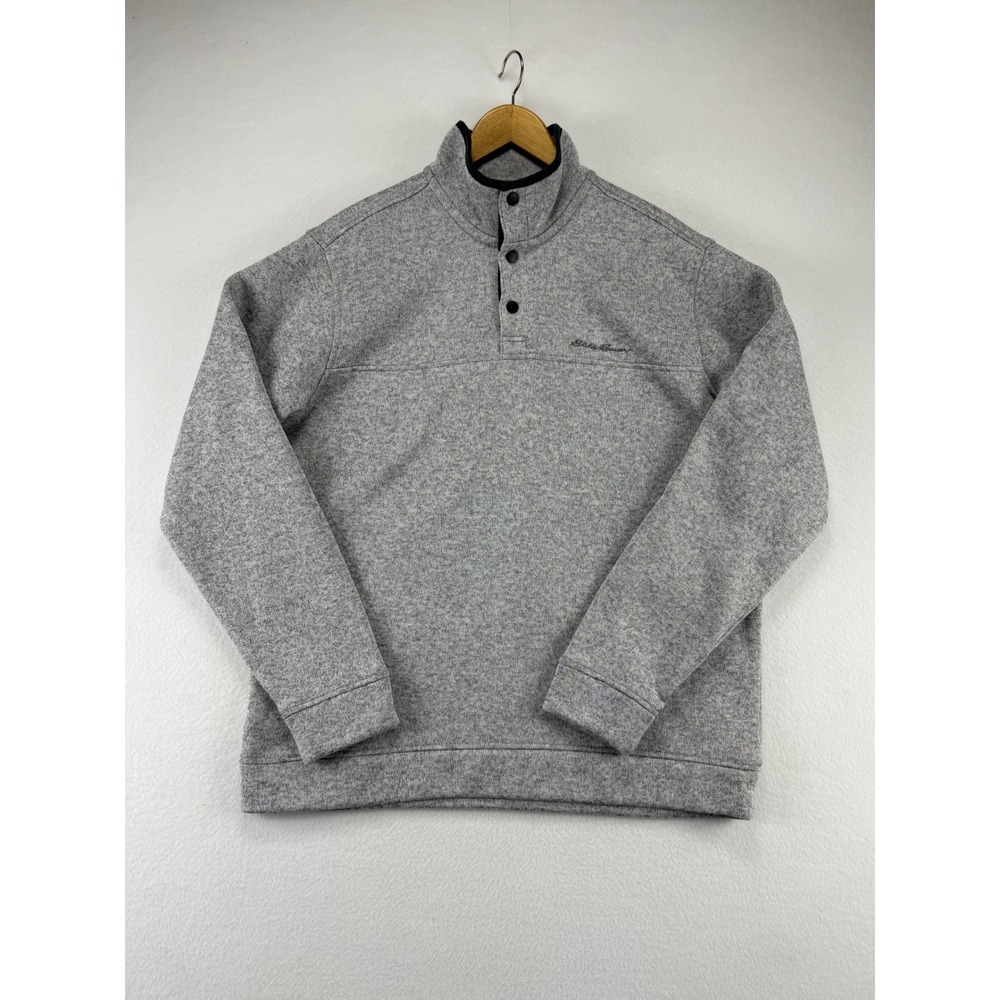 Eddie Bauer Fleece Pullover Mens XL Gray Quarter Snap Sweater MockNeck Long Slee